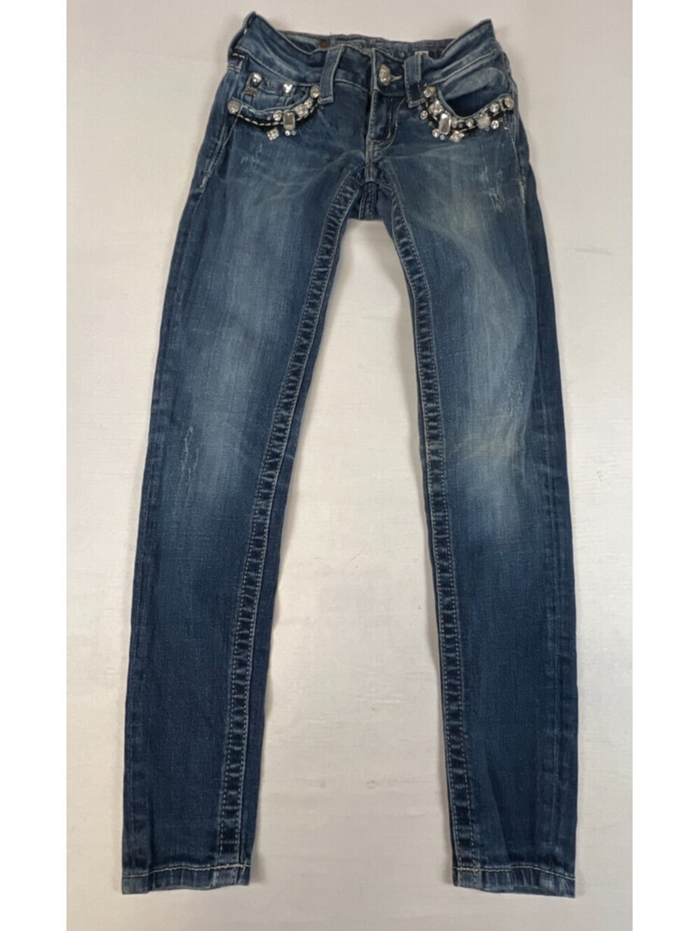 Miss Me Women 23x29 Blue Denim Skinny Jeans Embellished Retro Pants